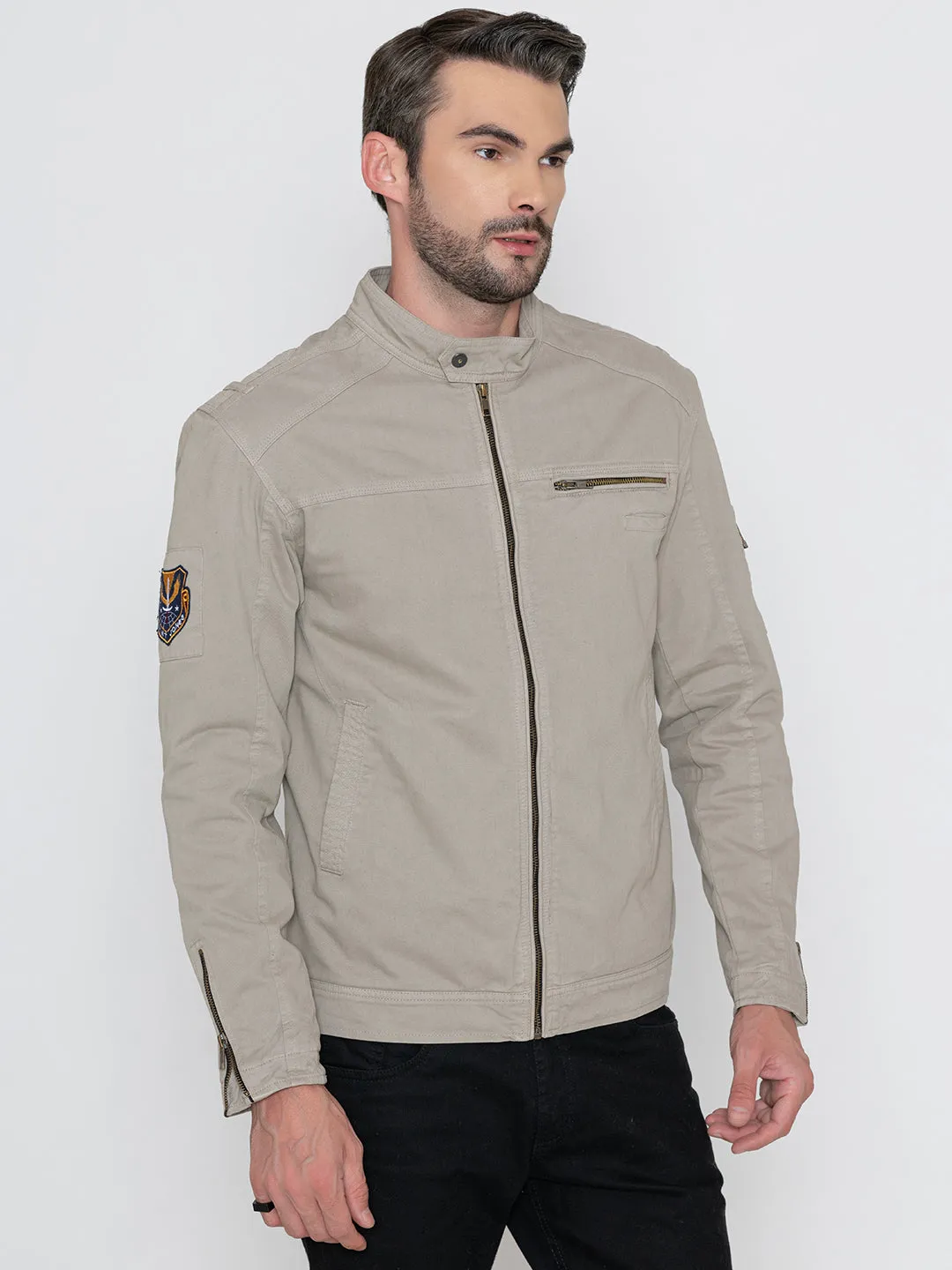 LIGHT GREY HARINGTON JACKET.