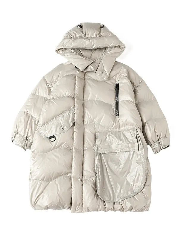 Long Double Zippered Padded Loose Down Jacket