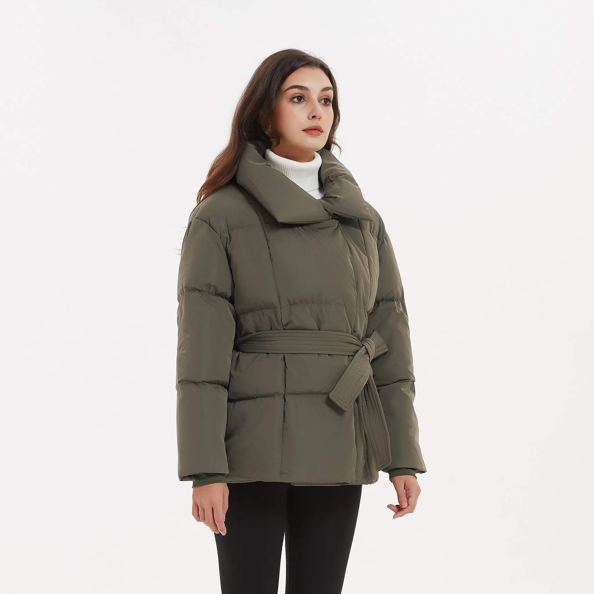 Malina Winter Thick Stand Collar Parkas Women Fashion Tie Waist Coats Women Elegant Solid Short Padded Jackets Female Ladies