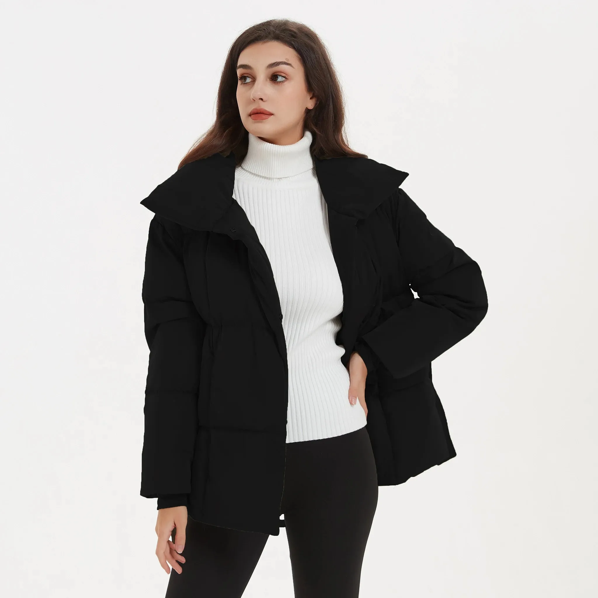 Malina Winter Thick Stand Collar Parkas Women Fashion Tie Waist Coats Women Elegant Solid Short Padded Jackets Female Ladies