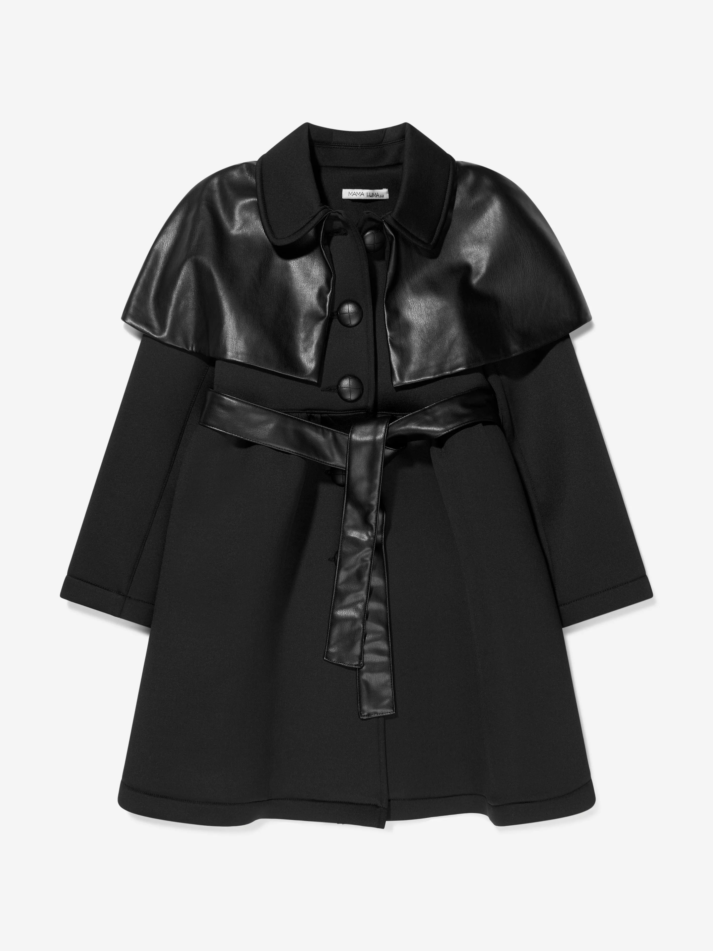 Mama Luma Girlst Faux Leather Detail Belted Coat