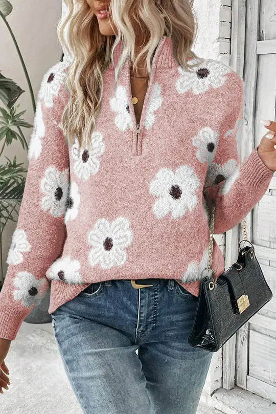 Maryann | Bloom Floral Half-Zip Sweater