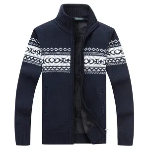 Mens Jacquard Zipper Thicken Knitting Casual Sweaters