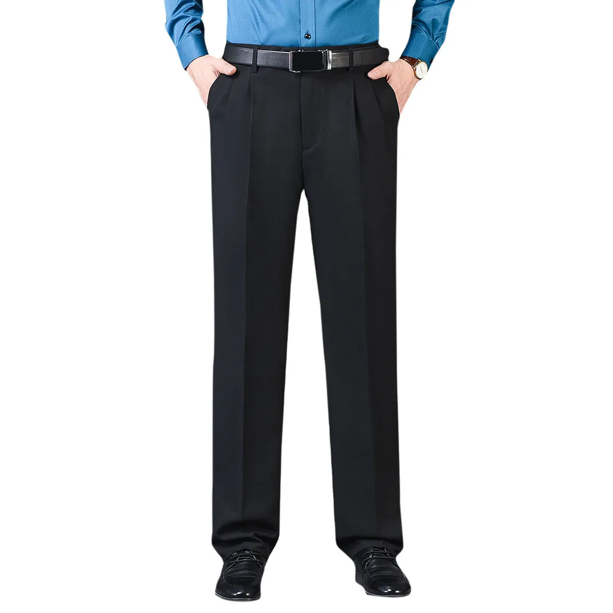 Men's Solid Color Loose Straight-Leg Dress Pants Black