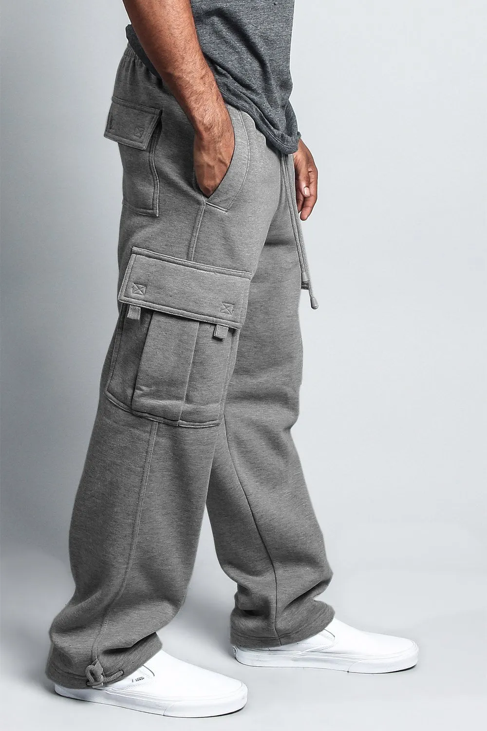 Men's Solid Fleece Heavyweight Cargo Sweat Pants