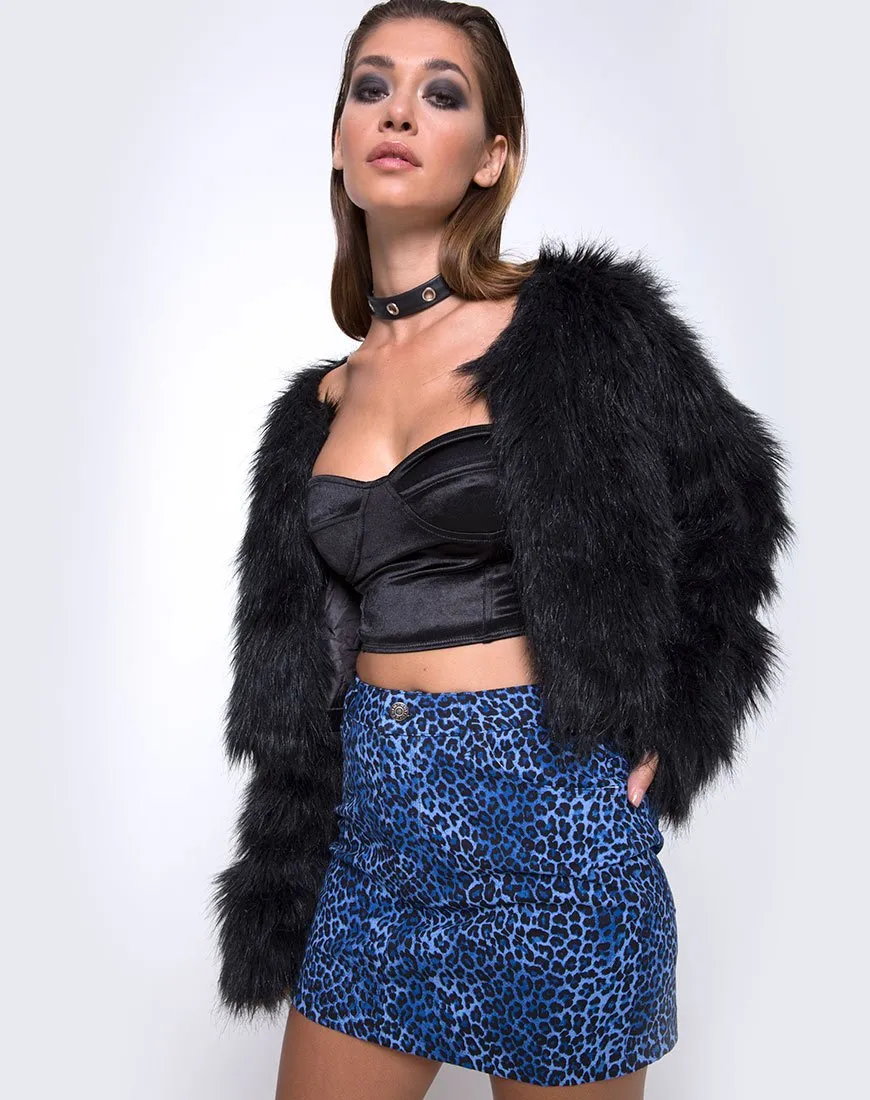 Mini Broomy Skirt in Leopard Royal Blue