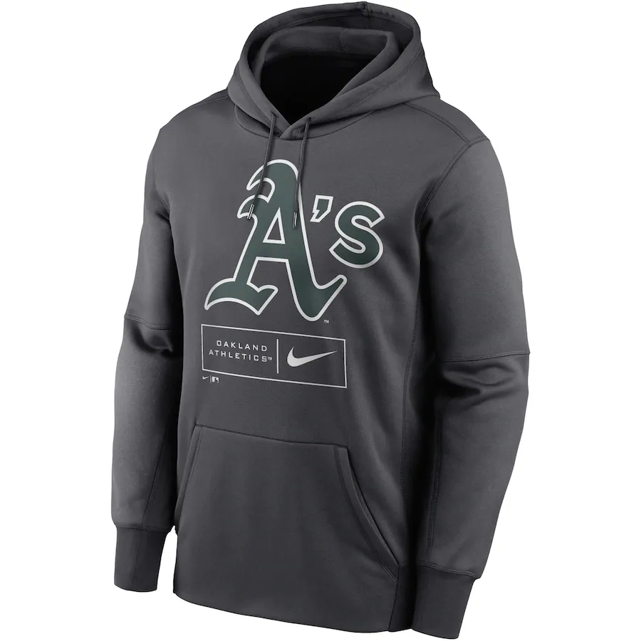 Nike Anthracite Men's Oakland Athletics Pattern Logo Performance Pullover Hoodie