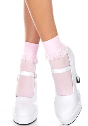 Opaque Ruffle Trim [Baby Pink] | ANKLE SOCKS