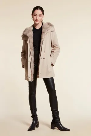 Parka coat with fur hood