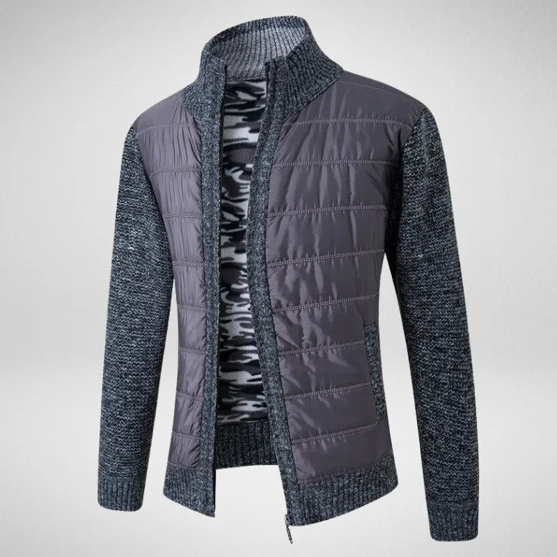 Quilted Stitched High Collar Zip-Up Wool Sweater