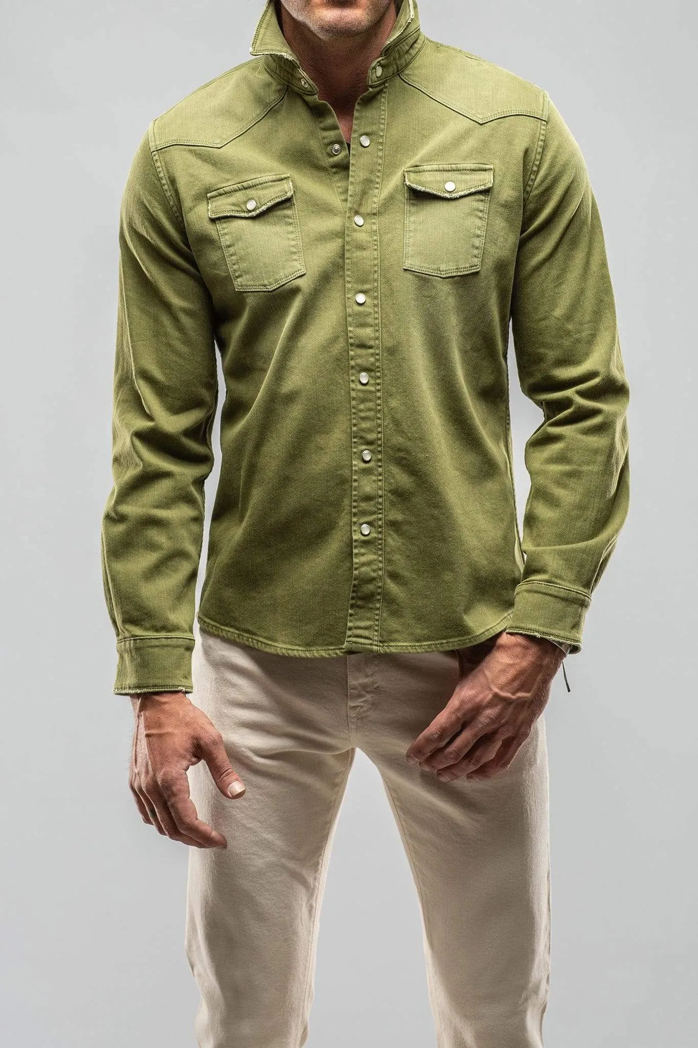 Ranger Colored Denim Snap Shirt In Avocado