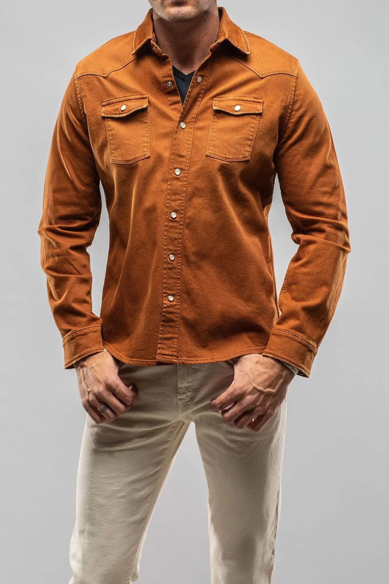 Ranger Colored Denim Snap Shirt In Ruggine