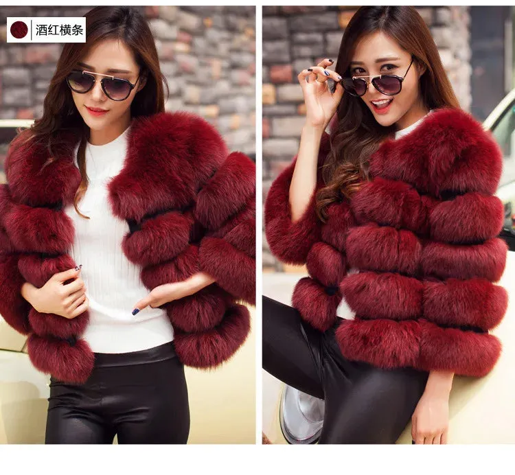 S-2XL Hooded Pink FAUX Fur Coat (Elegant)