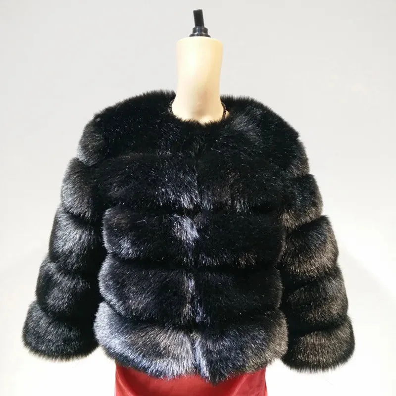 S-2XL Hooded Pink FAUX Fur Coat (Elegant)