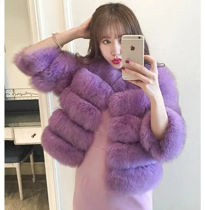 S-2XL Hooded Pink FAUX Fur Coat (Elegant)