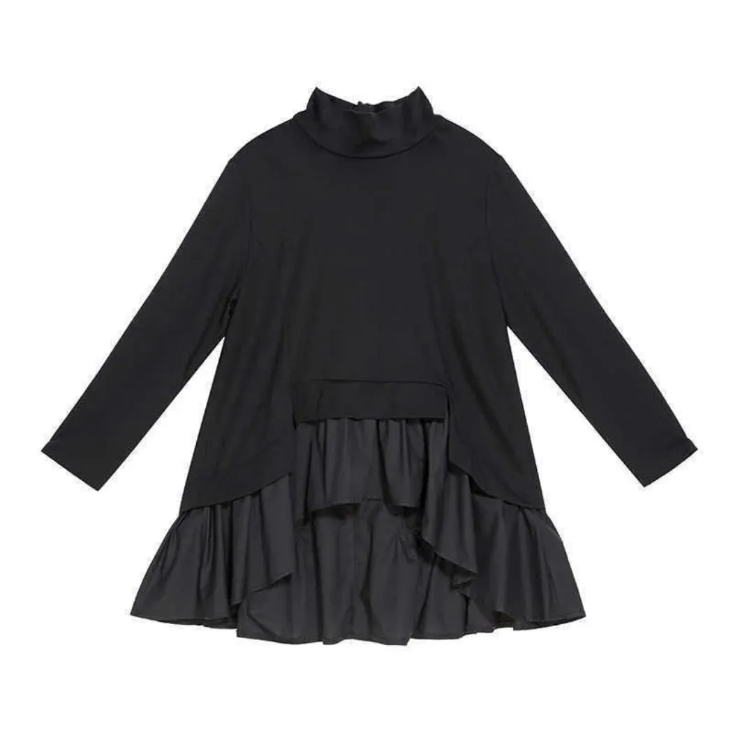 Sculptural Black Asymmetrical Ruffle Shirt