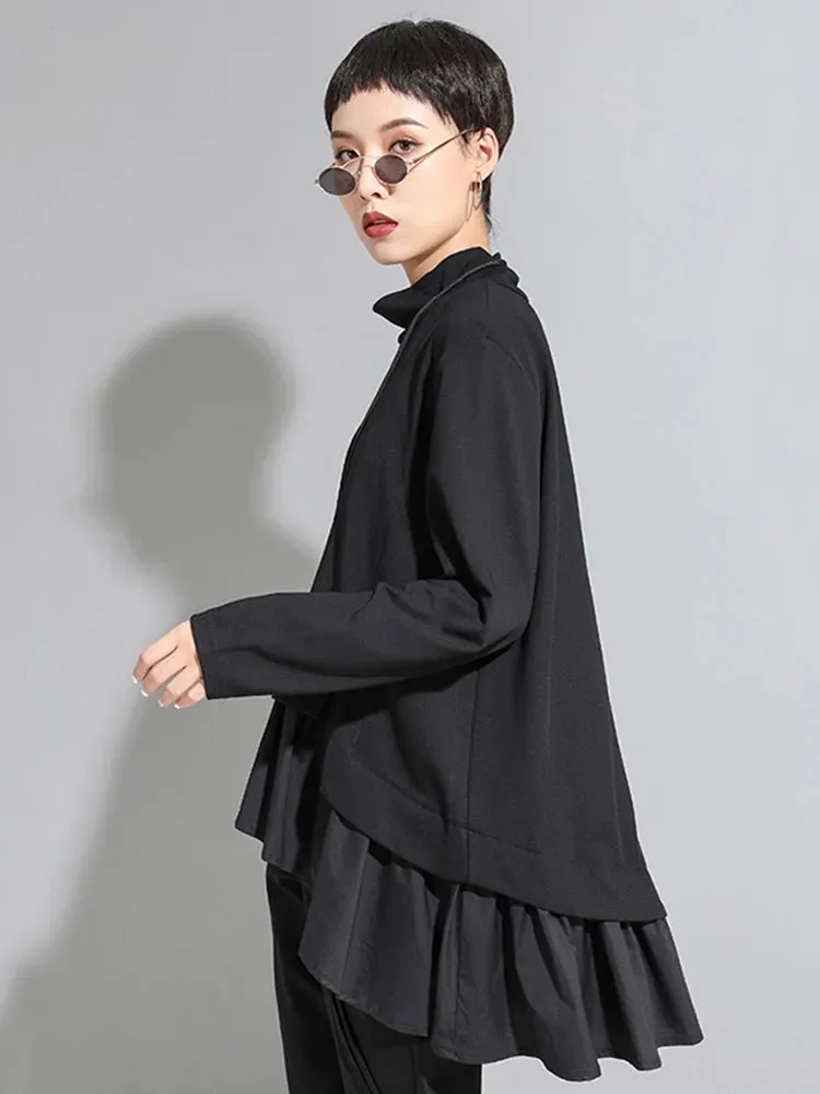 Sculptural Black Asymmetrical Ruffle Shirt