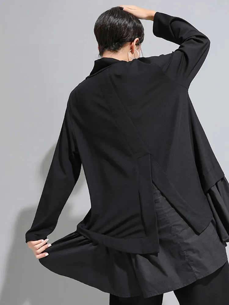 Sculptural Black Asymmetrical Ruffle Shirt