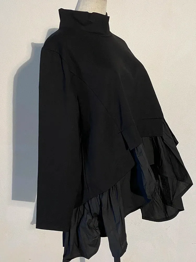 Sculptural Black Asymmetrical Ruffle Shirt