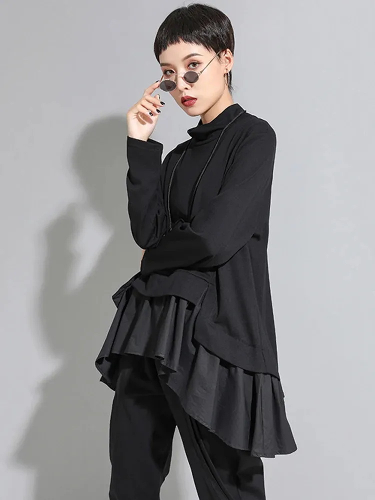 Sculptural Black Asymmetrical Ruffle Shirt