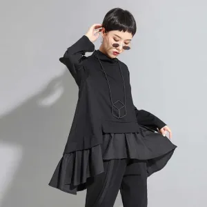 Sculptural Black Asymmetrical Ruffle Shirt