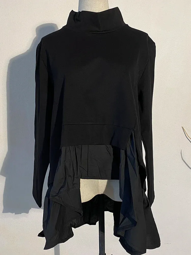 Sculptural Black Asymmetrical Ruffle Shirt