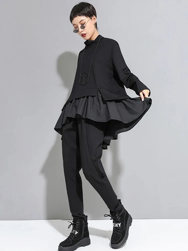 Sculptural Black Asymmetrical Ruffle Shirt