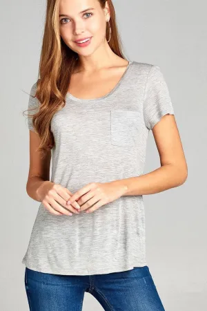 Short Sleeve Slub Top w/ Pocket - Grey