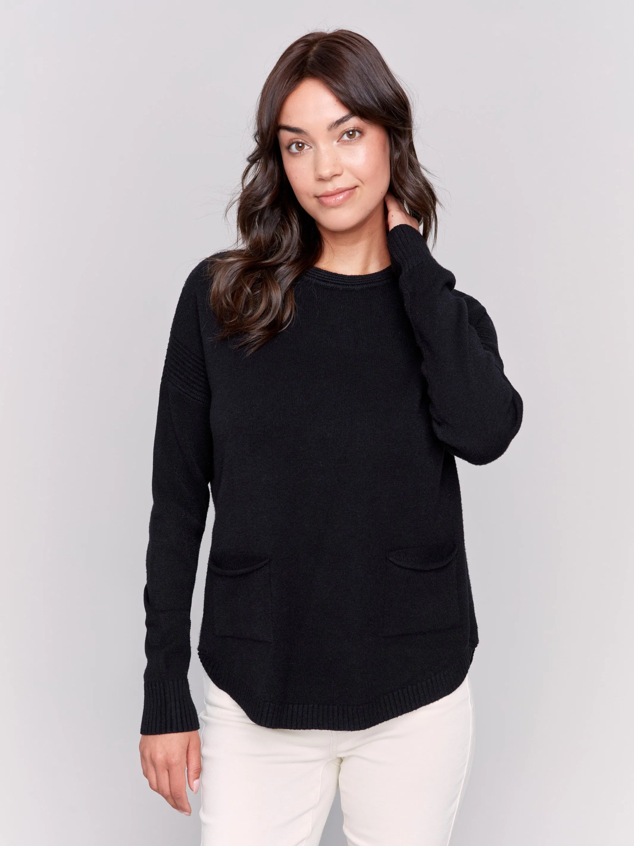 Sweater with Removable Scarf - Black