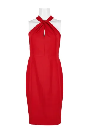 Taylor Sophisticated Halter Neck Crepe Dress with Stylish Zipper Back