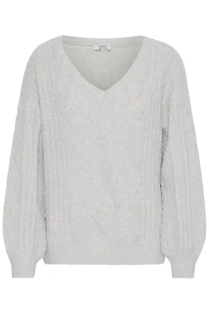 V-Neck Knit Pullover - Marshmallow Melange