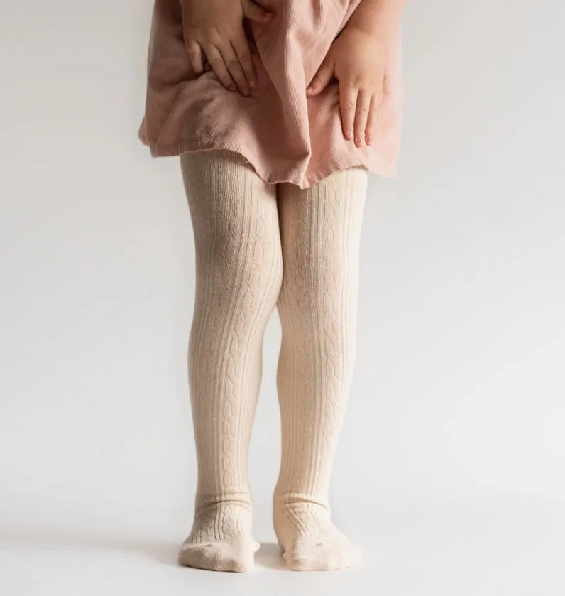 Vanilla Cable Knit Tights  || Little Stocking Co