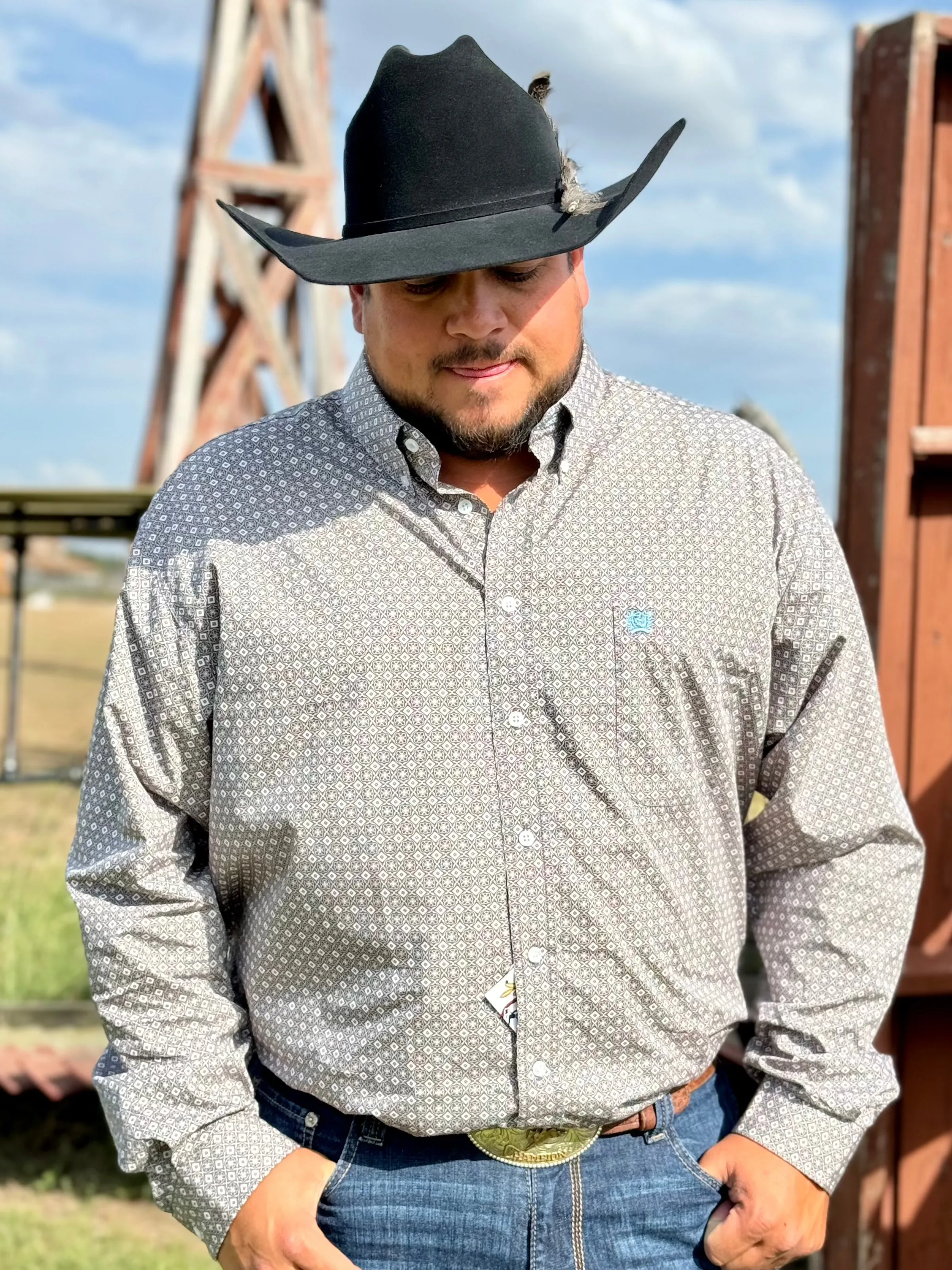 Wade Grey & Blue Medallion Long Sleeve Shirt by Cinch