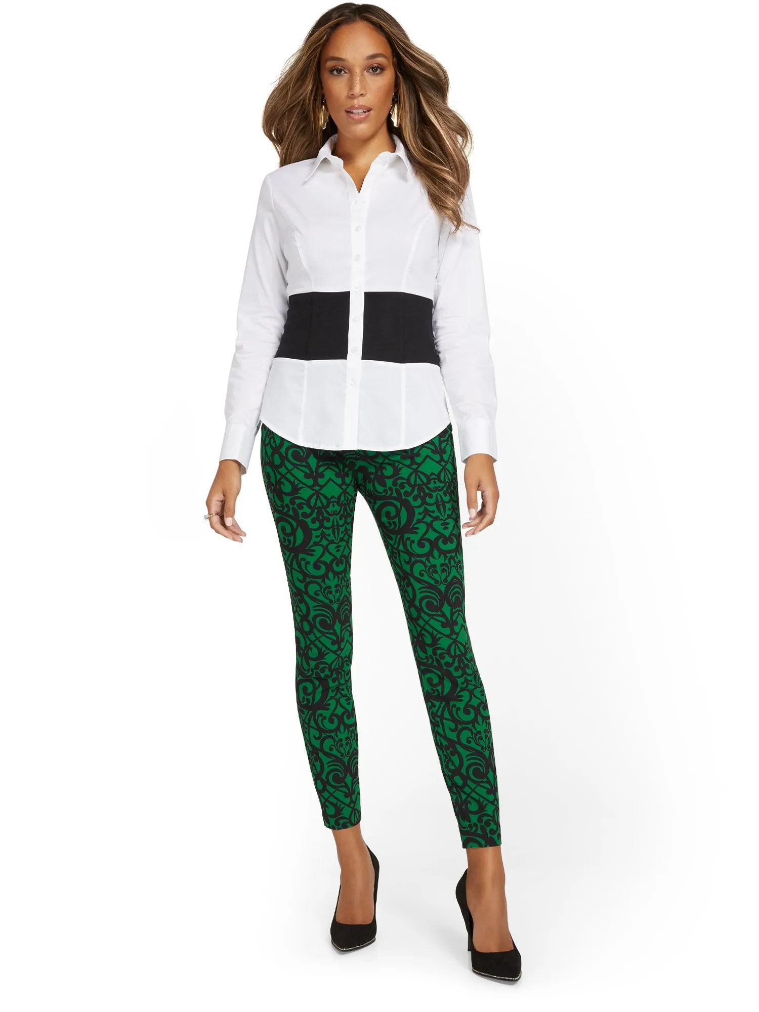 Whitney High-Waisted Pull-On Slim-Leg Pant - Jacquard