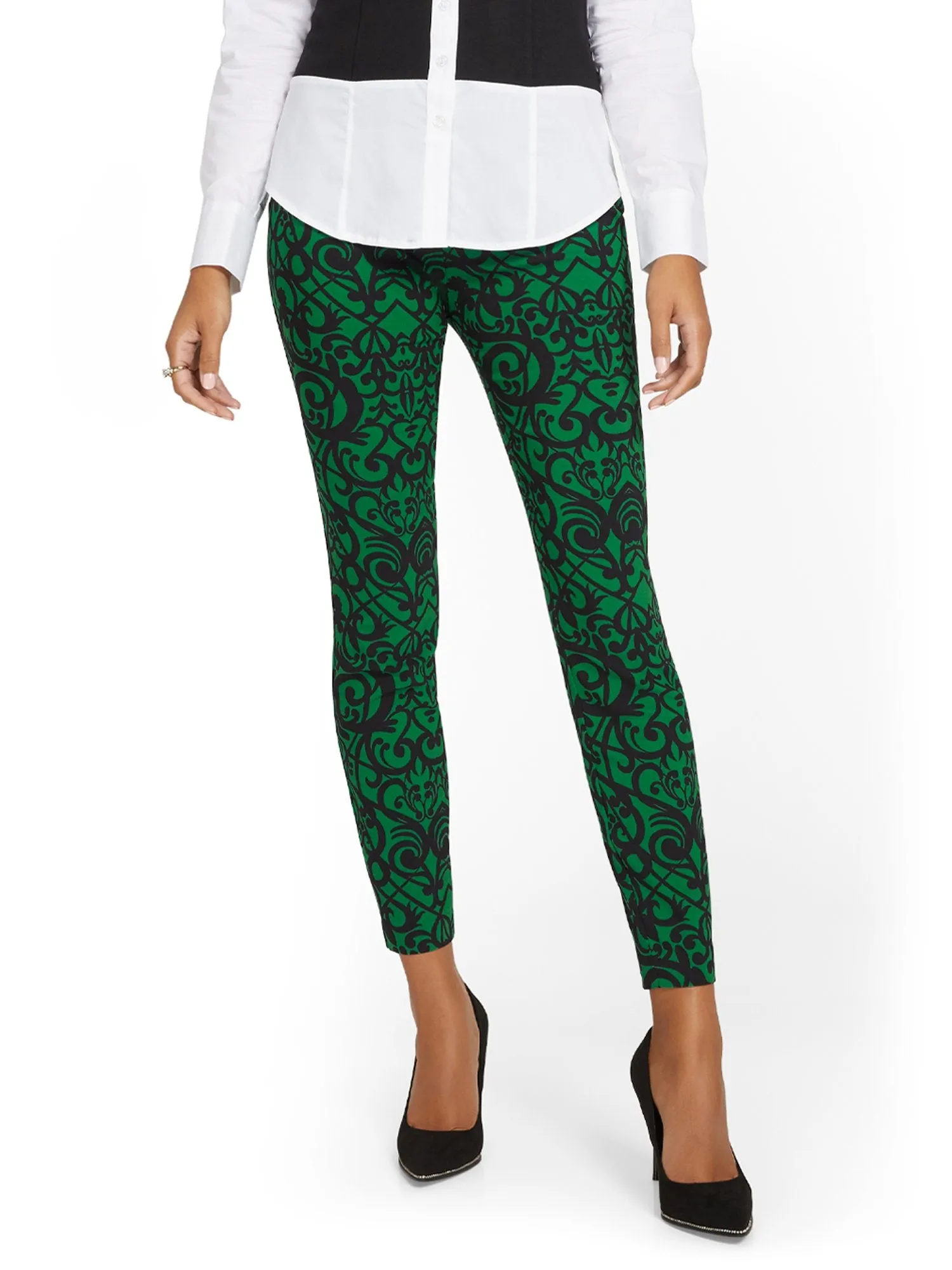 Whitney High-Waisted Pull-On Slim-Leg Pant - Jacquard