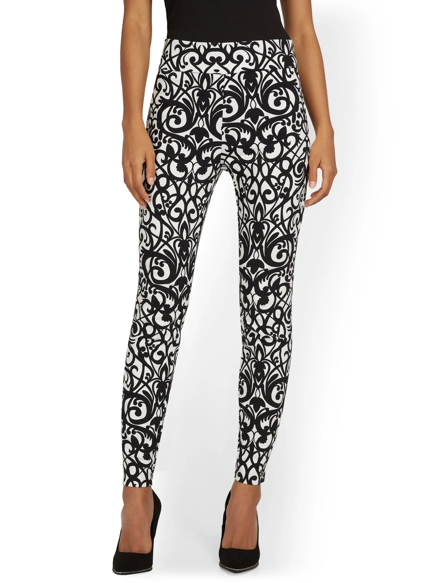 Whitney High-Waisted Pull-On Slim-Leg Pant - Jacquard