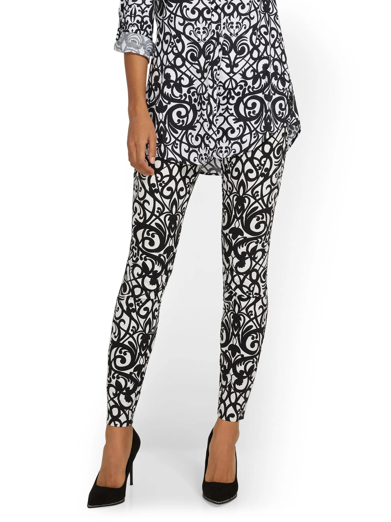 Whitney High-Waisted Pull-On Slim-Leg Pant - Jacquard