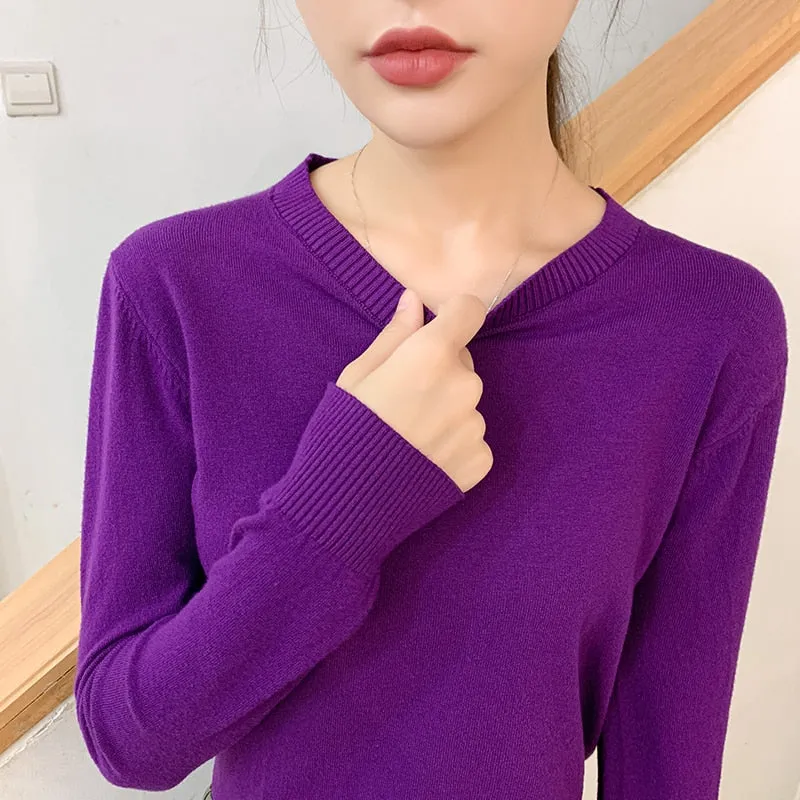 Winter Solid Round Neck Sweater