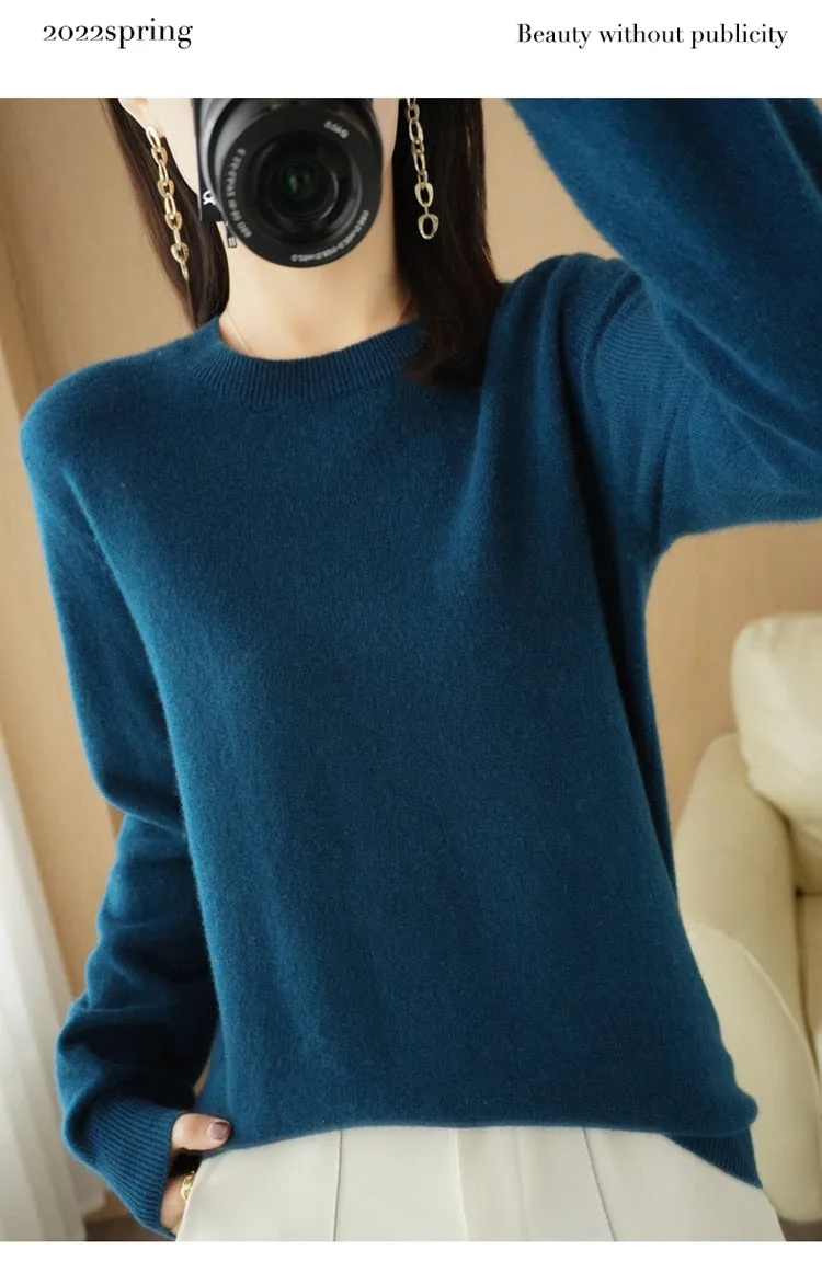 Winter Solid Round Neck Sweater