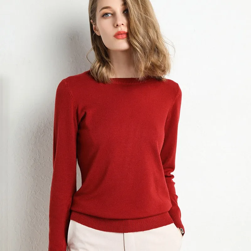 Winter Solid Round Neck Sweater