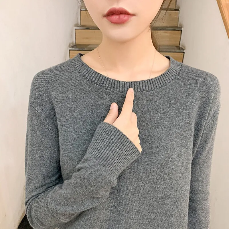 Winter Solid Round Neck Sweater