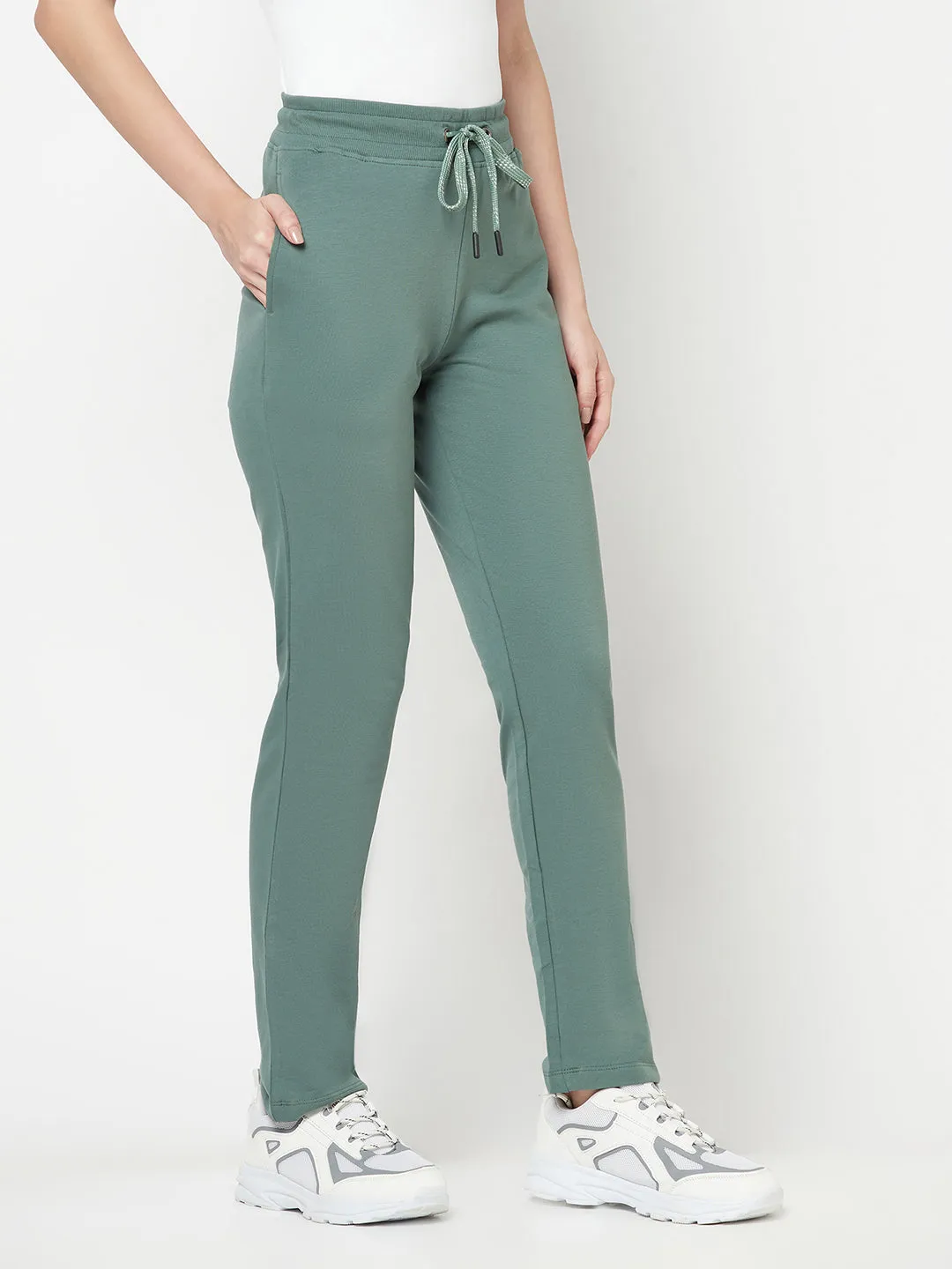 Women's Casual  Green Full length Mid rise Track Pants