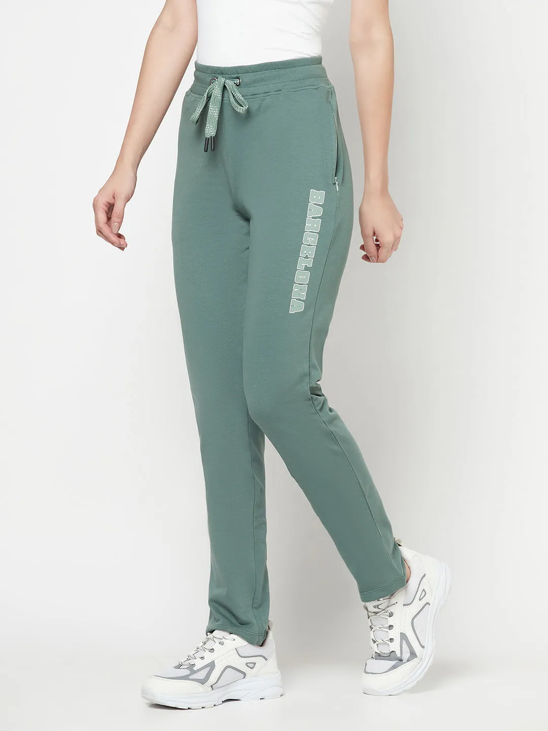 Women's Casual  Green Full length Mid rise Track Pants