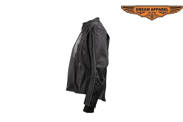 Womens Textile Motorcycle Jacket With Black Hoodie & Wings